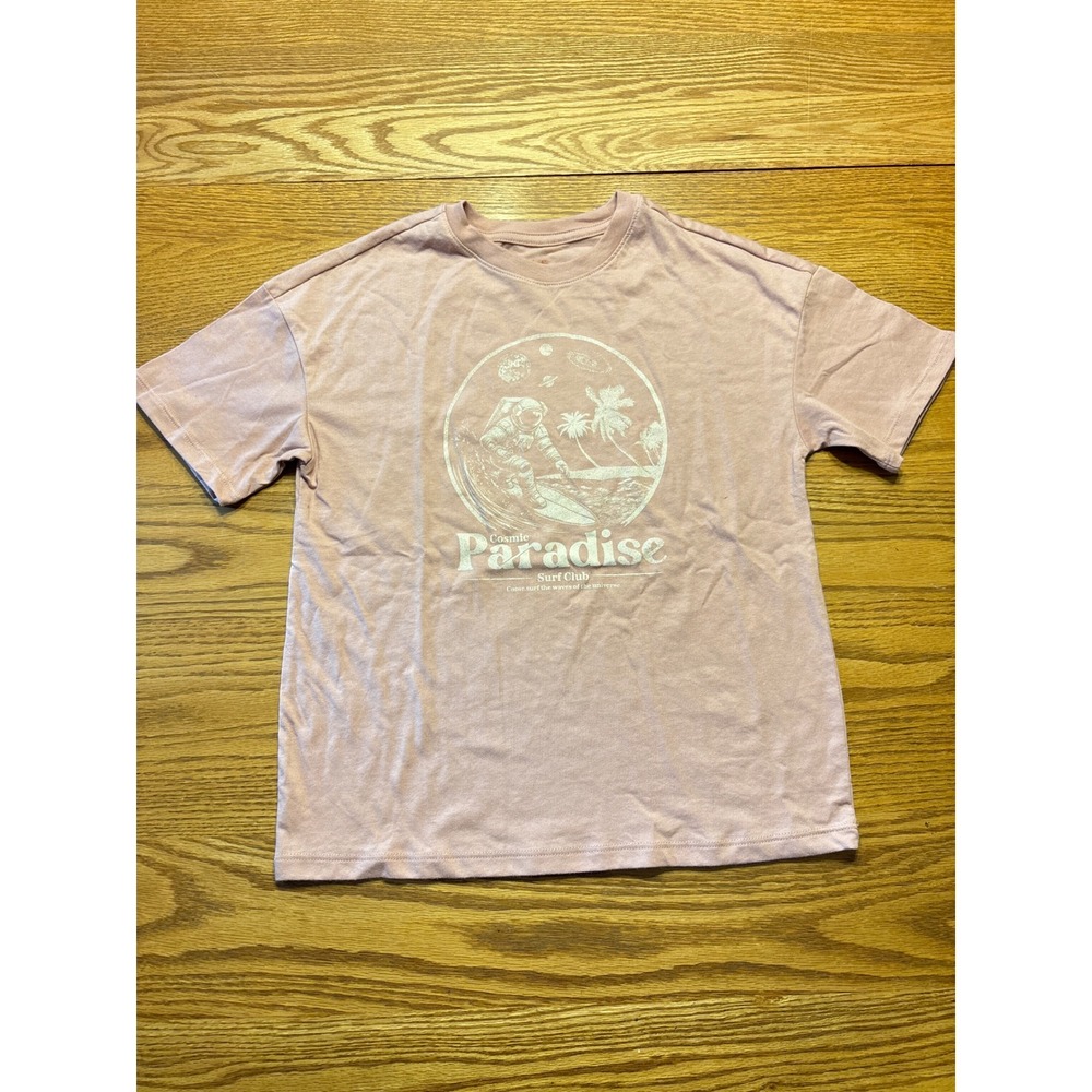 Cat & Jack Girls Cosmic Paradise Surf Club Astronaut Graphic Tee Pink Size M 8
